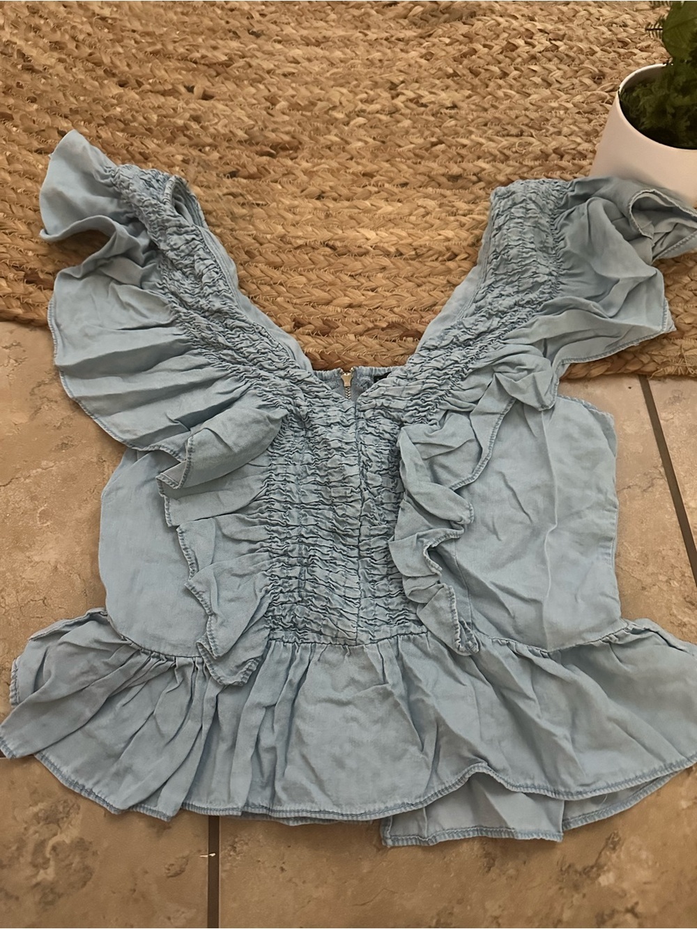 BLUE RUFFLE BLOUSE - Picture 2 of 6